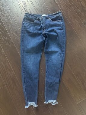 LOFT Dark Blue Skinny Jeans with Frayed Ankles
